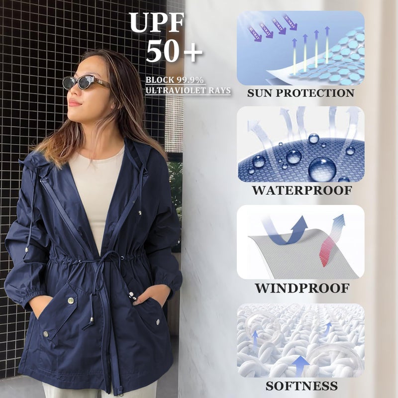 JTANIB Women Packable Rain Jacket Waterproof Lightweight Raincoat Hooded for Hiking Outdoor Travel - Image 2